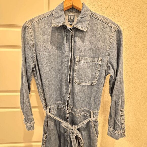 Vintage Gap Denim Full Bodysuit Jumper Women's Size 4 Tie Belt 80s 90s Fashion - Picture 2 of 8